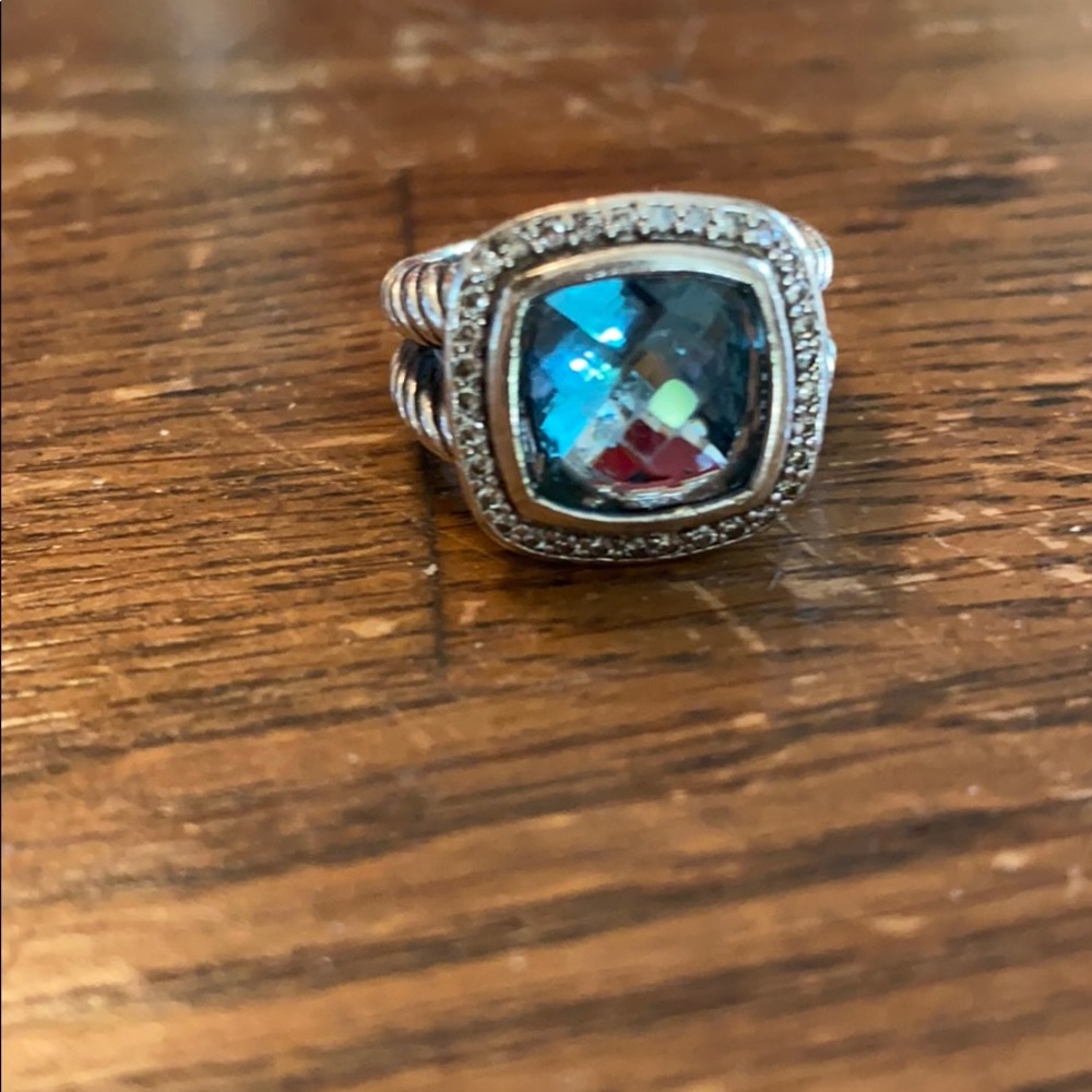 David Yurman Cable Aqua Marine Ring with diamonds
